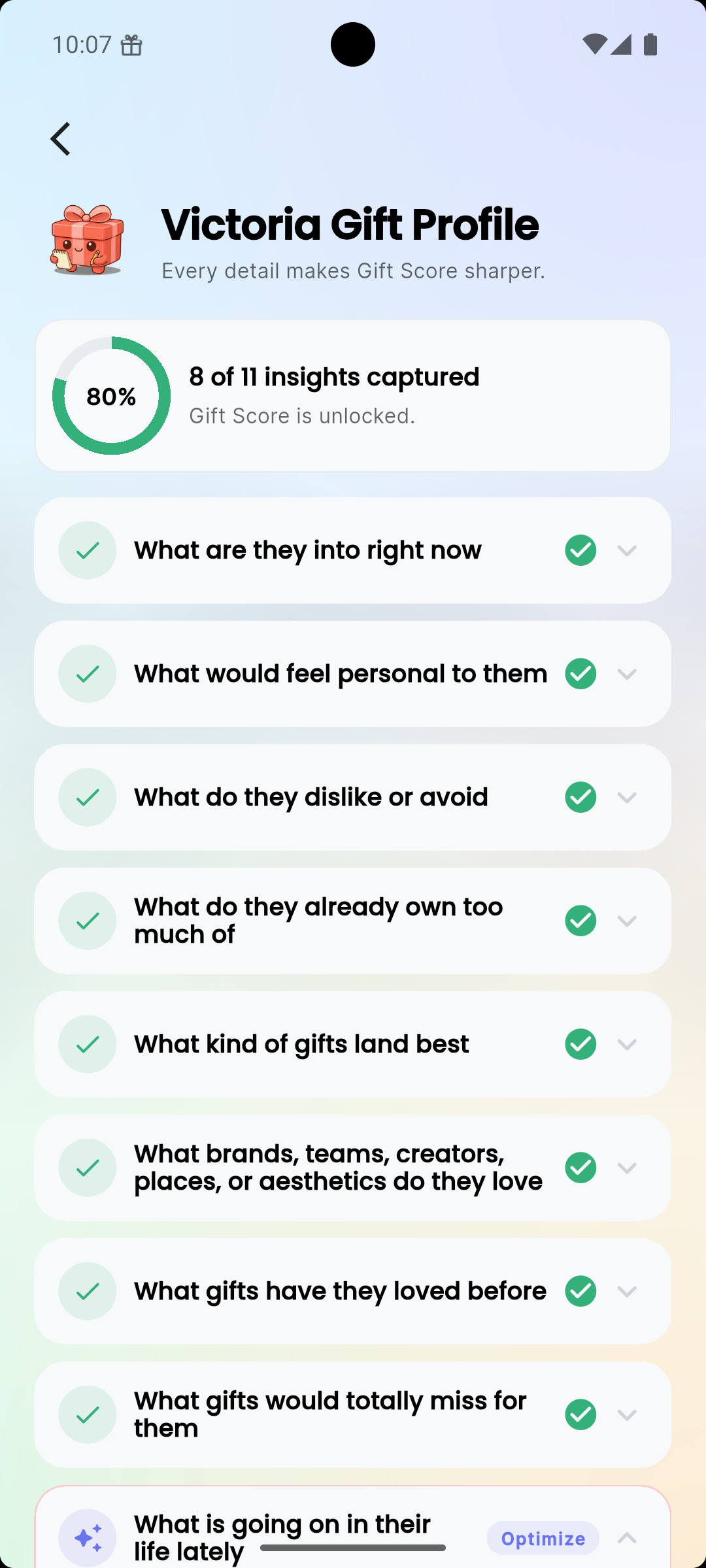Gift Profile preview